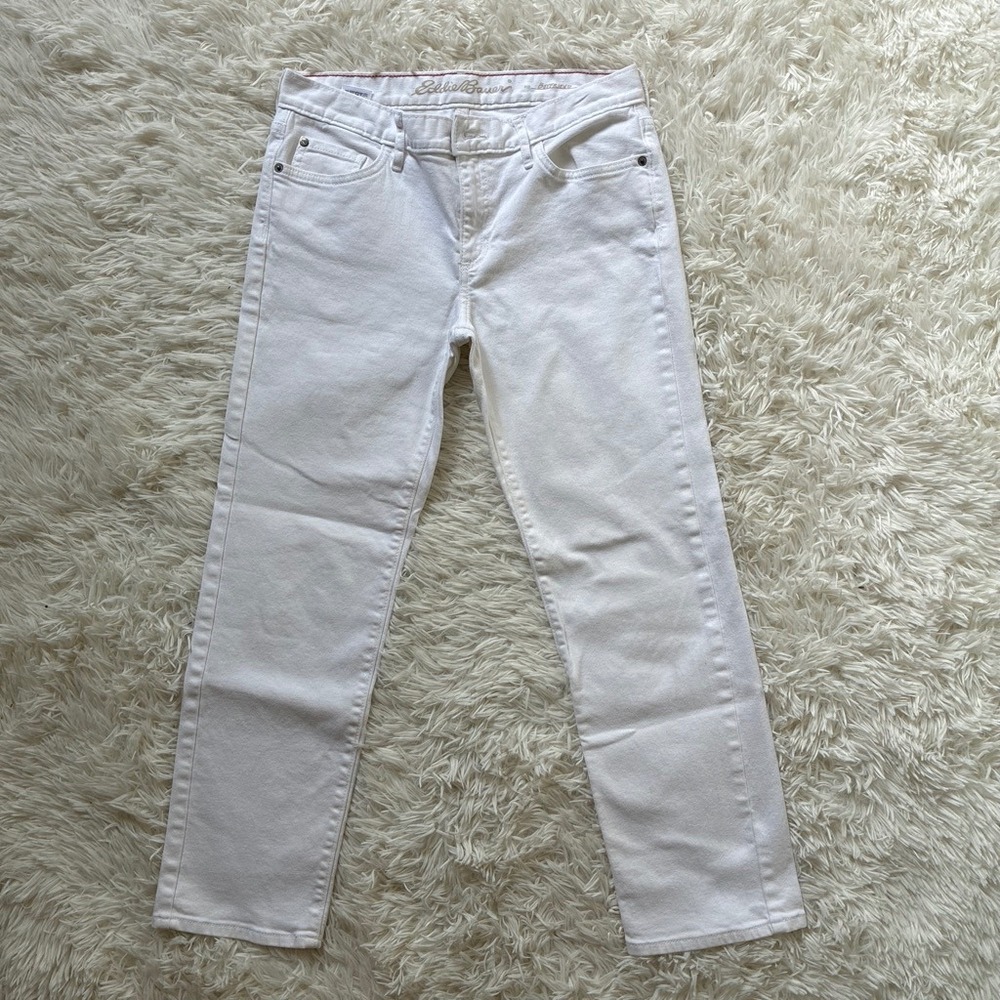 Eddie Bauer Womens Boyfriend Fit Jeans White Denim Straight Leg Size 2